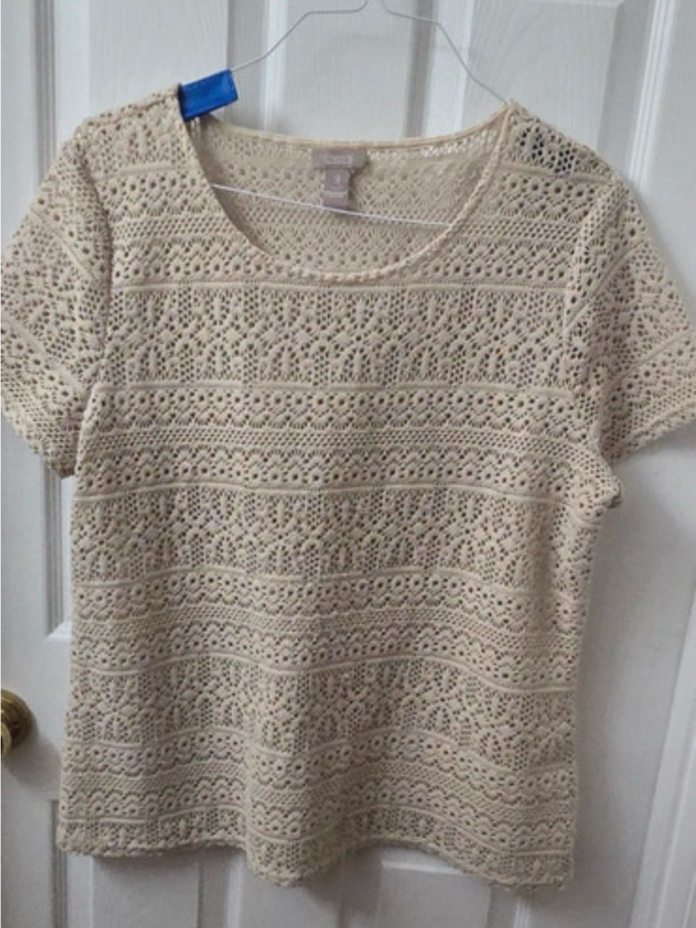 Chico's Cream Crochet Lace Short Sleeve Top